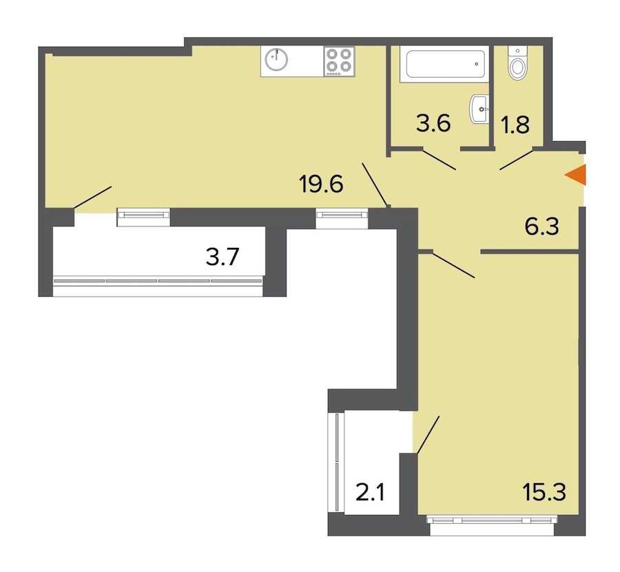 Однокомнатная квартира в RBI: площадь 46.6 м2 , этаж: 2 – купить в Санкт-Петербурге